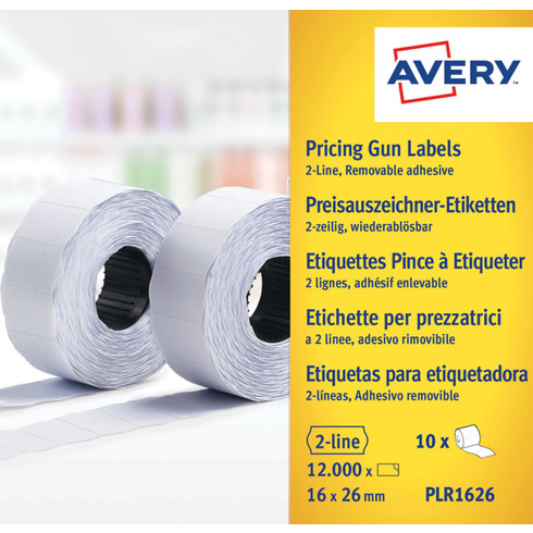 Preisauszeichner-Etiketten, 2-zeilig, 26 x 16 mm, 10 Rollen/12.000 Etiketten, weiß